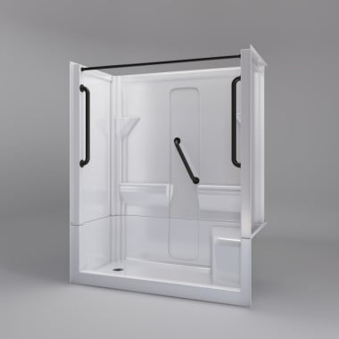 Freedom Walk in Shower Kit, 60" x 30", Left Seat, Shower Door, Satin Stainless