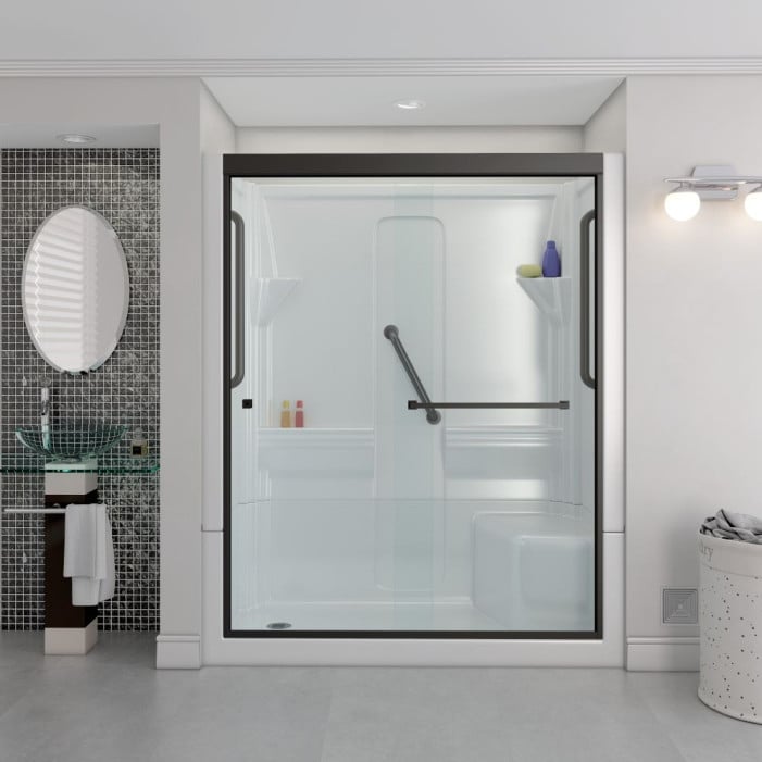 Freedom Walk in Shower Kit, 60" x 30", Left Seat, Curtain Rod, Matte Black, Lifestyle