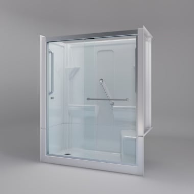 Freedom Walk in Shower Kit, 60" x 30", Right Seat, Shower Door, Satin Stainless