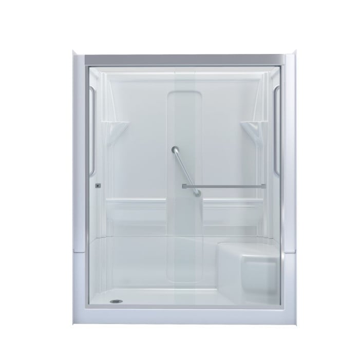 Freedom Walk in Shower Kit, 60" x 30", Left Seat, Curtain Rod, Polished