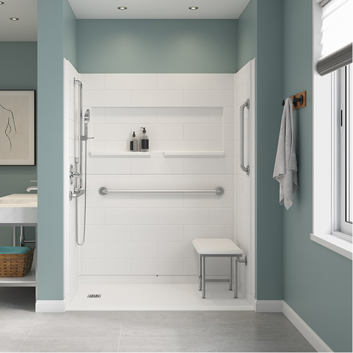 60 by 33 Inspire shower shown with optional accessories