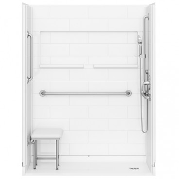 60 x 37 Inspire shower, right drain with standard accessories installed