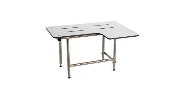 32 in wide reversible ADA shower seat w legs, L shaped phenolic