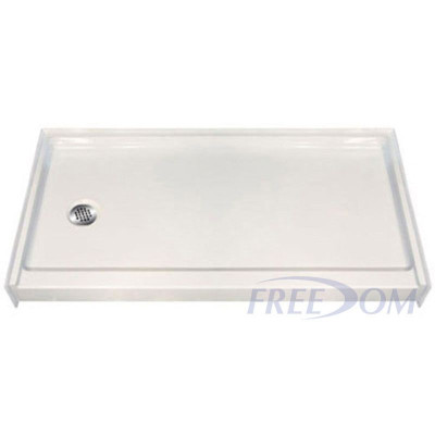 60 x 31 inch Fiberglass Shower Pan, white, left drain, 4 inch threshold, textured floor. 