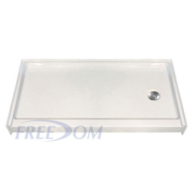 60 x 33 inch Step In Shower Pan, white, right drain, 4 inch threshold, textured floor. 