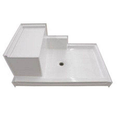 60 x 37 inch Walk In Shower Base, white, Left molded bench, 5 inch threshold, center drain