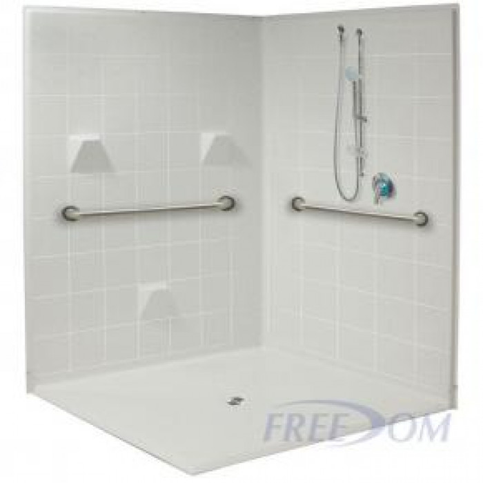 Freedom Accessible Corner Shower, Center Drain, 3 Piece (61" x 61")