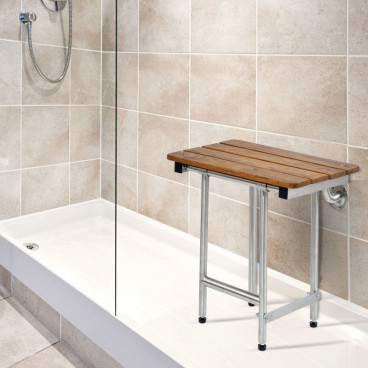 Folding Shower Bench with legs, slatted teak