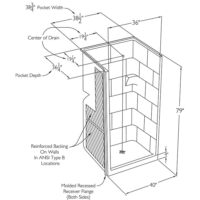 ANSI-B compliant shower drawing