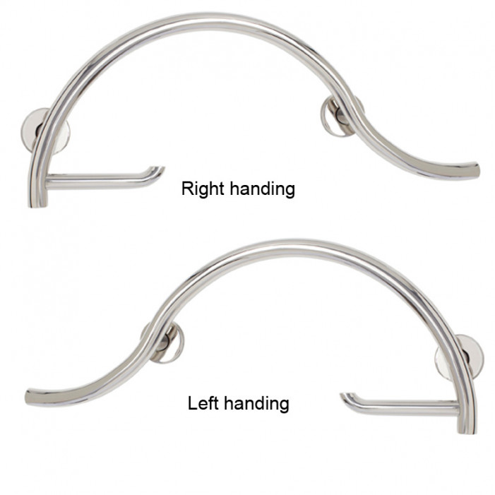 left or right hand curved grab bar polished