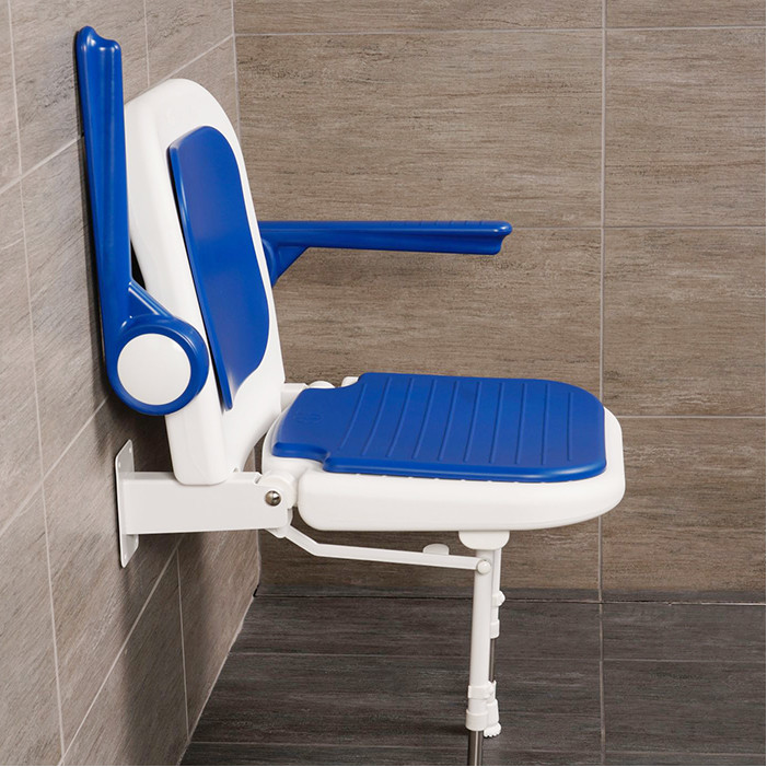 shower chair with back and arms side view arm up