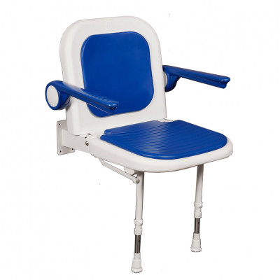 23" x 22¾" Folding Shower Chair with Back & Arms, BLUE Pad