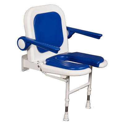 23" x 22¾" U-Shaped Shower Chair with Back & Arms, Blue Pad