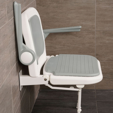 gray folding shower chair one arm folded up