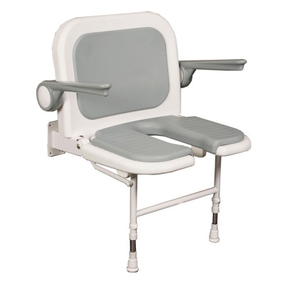 27¾" x 22¾" U-Shaped Shower Chair with Back & Arms, Gray Pad