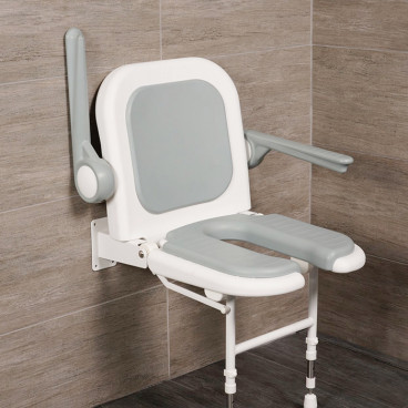 wall mounted shower seat with back and arms grey