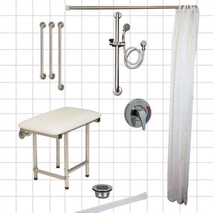 Freedom Accessible Shower Package, Center Drain, 4 Piece (48" x 37")