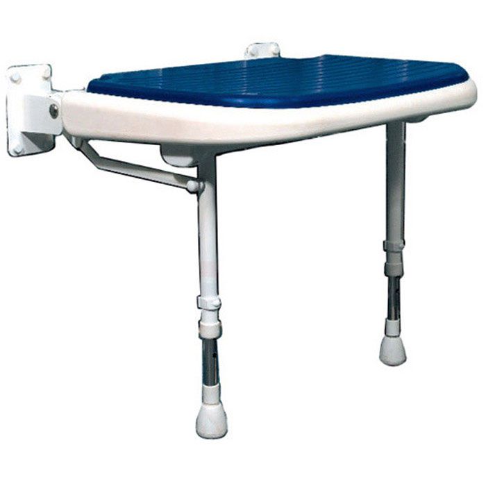 Wide Fold Down Shower Seat With Legs Blue Pad 23 X 19