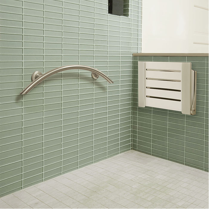 crescent style grab bar for shower