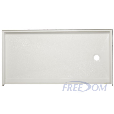 62 by 32 inch ADA Roll In Shower Pan, white, Right drain, roll in threshold. ID 60 x  30 inches