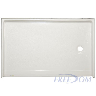 54 by 36 inch Low Profile Shower Pan, white,1 inch threshold, Right drain, textured floor