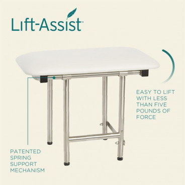 white bench with lift assist information