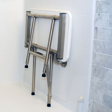 padded shower seat in up position 