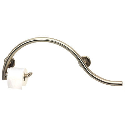 Side of Toilet Wave Bar with Toilet Roll Holder, Polished Stainless