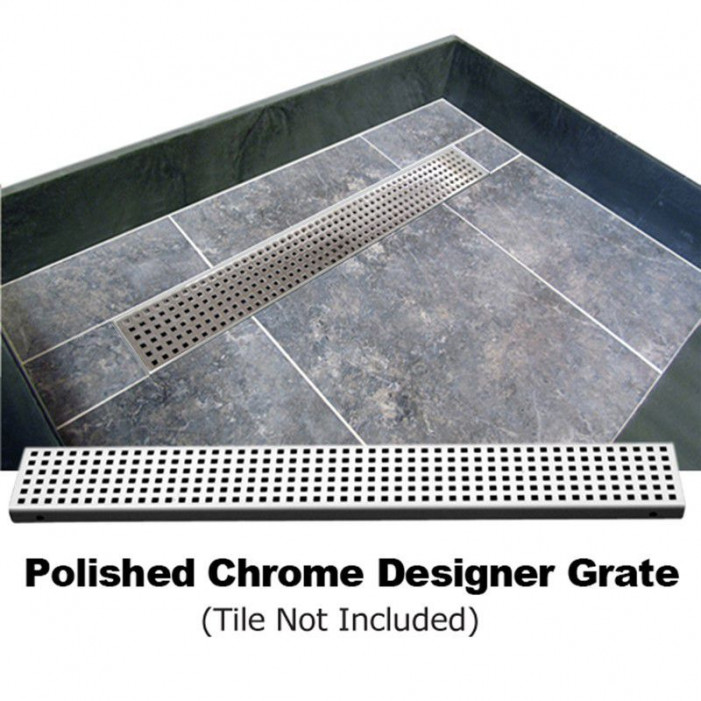 60" x 34" Barrier Free Shower Pan, Polished Chrome Designer Grate