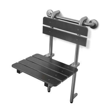 18" x 16" Profile Shower Bench, Grab Bar hung with Backrest, Phenolic Slatted BLACK