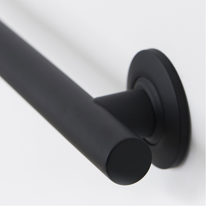 close up of decorator black grab bars