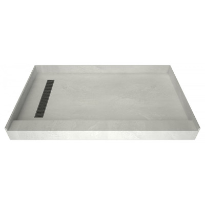 60 x 30 Curbed Shower Pan, Polished Chrome, left trench drain