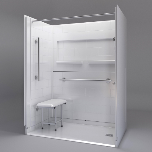 Wheelchair handicap accessible shower - roll in and walk in shower stall Handicap wheelchair accessible shower stall with seat and grab bars