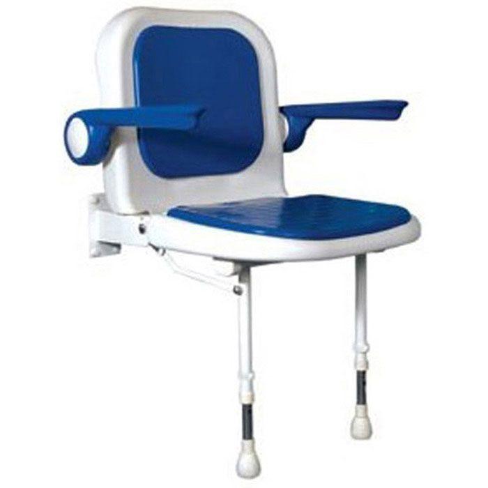 Folding Shower Seat With Back Arms 23 X 22¾ Folding Shower Seat With Back Arms Blue Pad
